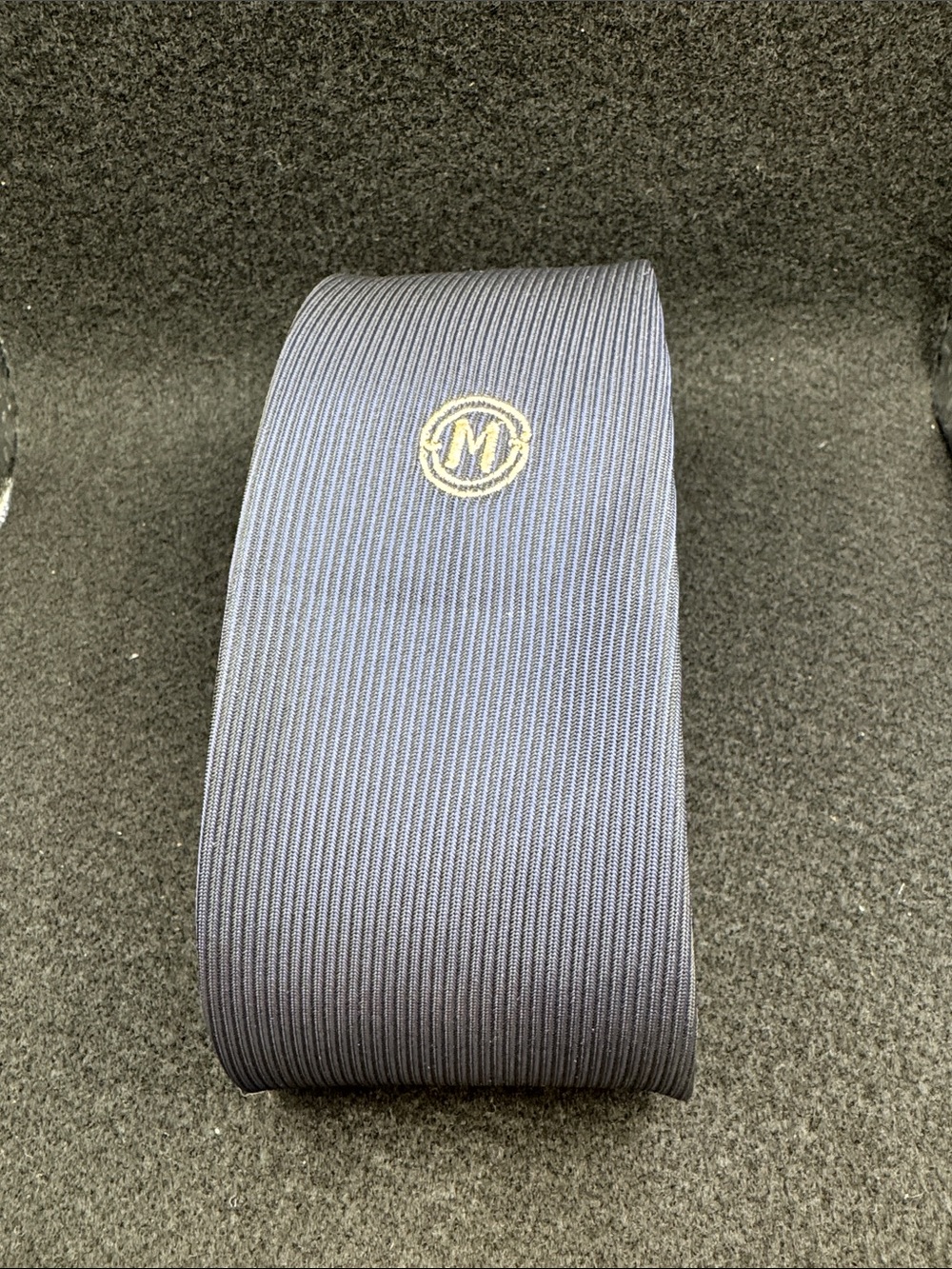 Men's Navy Ribbed Tie with Embroidered Crest